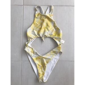 Lovers + Friends Elisa Yellow Cut Out Tie Dye One Piece Swimsuit